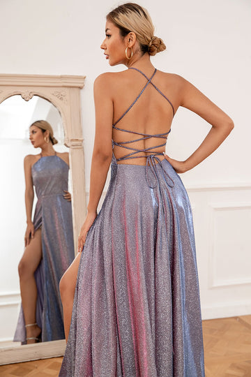 Glitter Purple Long Ball Dress